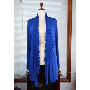 Travelers by Chico's Womens Open Front Cardigan Size 2/12 Slinky Lagenlook Blue